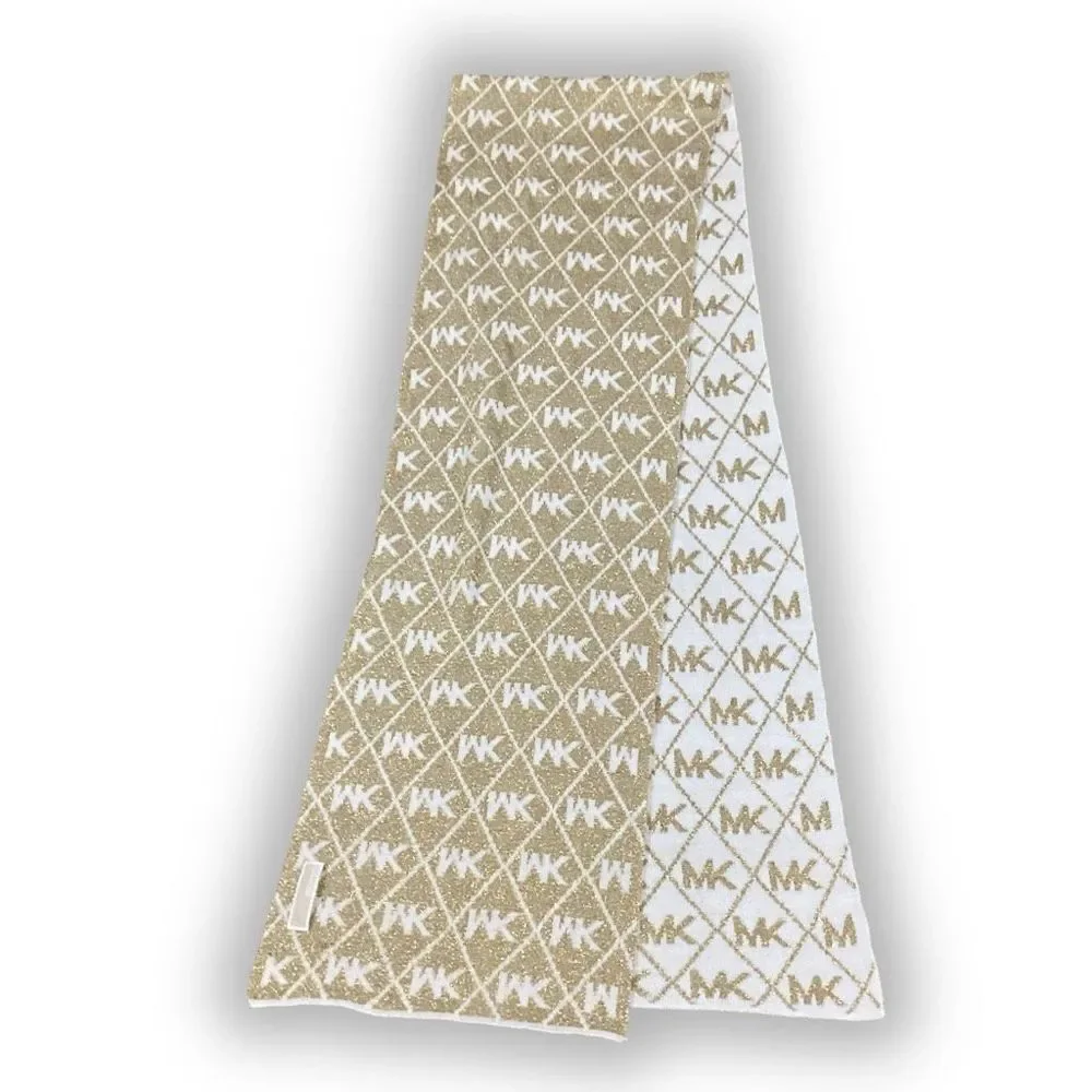 MICHAEL Michael Kors Signature Logo Sparkly Glittery Gold & Cream Colored Scarf